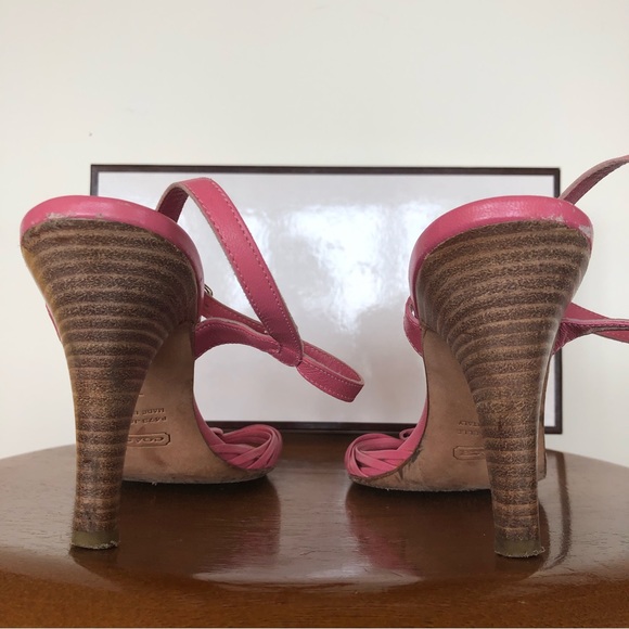 Coach A3472 Pink Joelle Kid Leather Strappy Heels with Bow Detail (Size 7.5) - Picture 5 of 9